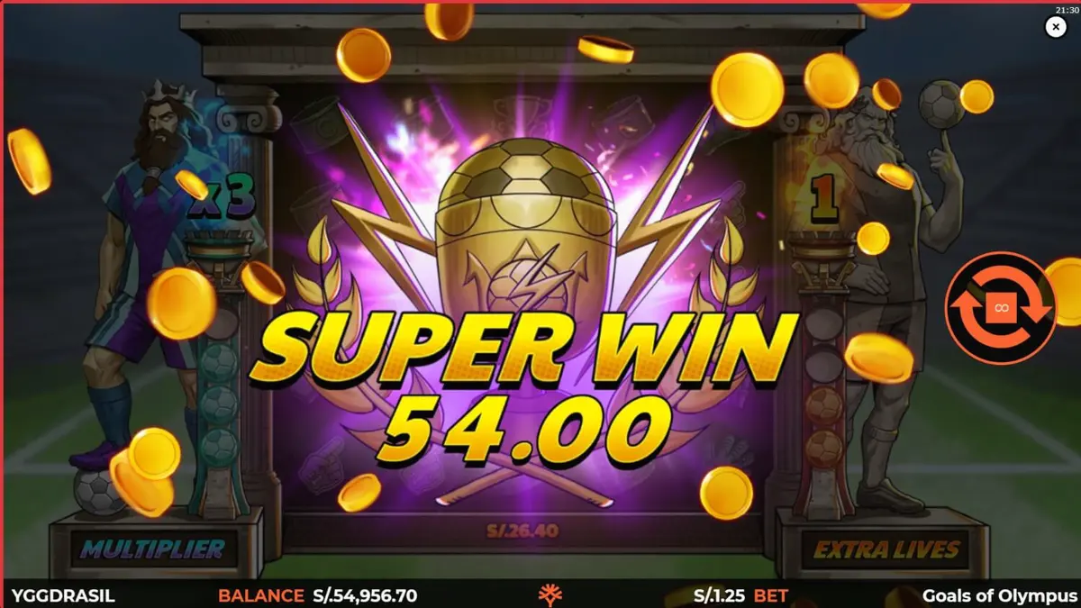 Tampilan grid 5x5 pada slot Goals of Olympus BoltLock dengan tema Zeus dan sepak bola