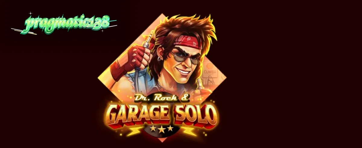 Tampilan visual slot Dr. Rock & Garage Solo dengan tema konser musik rock